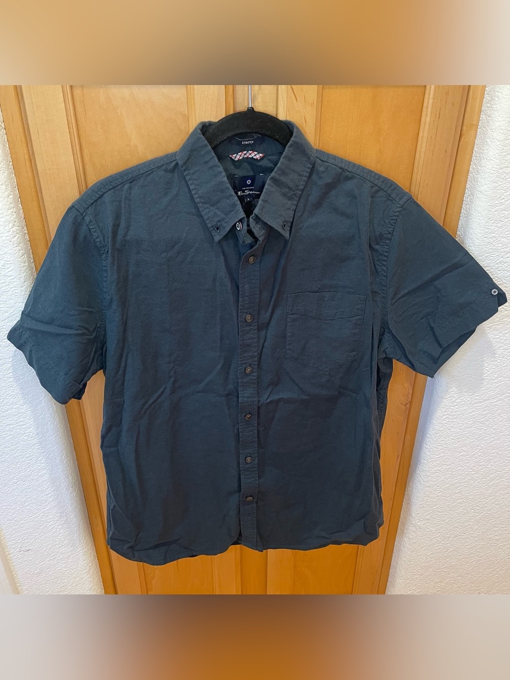 Ben Sherman Men’s Navy Blue Stretch Short-Sleeve Button-Up Shirt Size Large